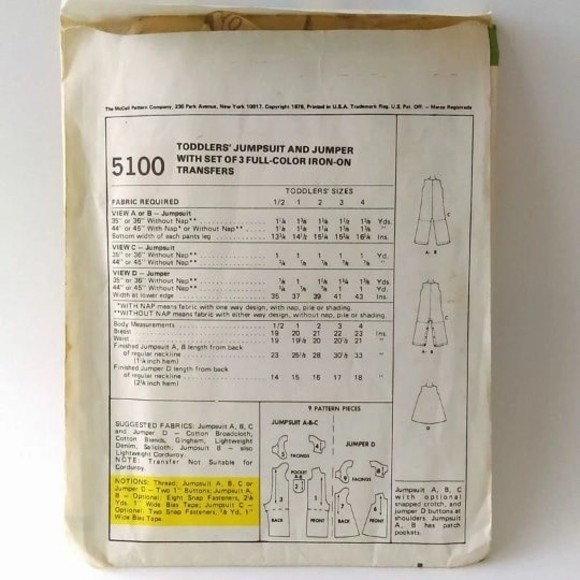 Vintage 70s Toddler Jumpsuit & Jumper Pattern McCalls 5100 Size 2 Chest 21 - Picture 2 of 5